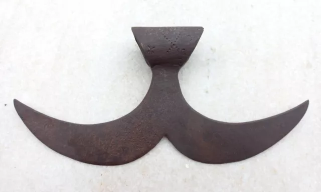 Vintage Old Rare Indian Hand Forged Iron Unique Man Mustache Shape Big Axe Head 2