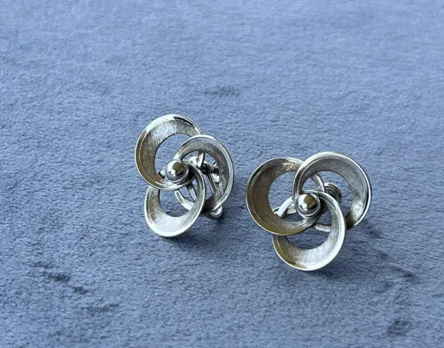 Van Dell Sterling Silver Stamped Screwback Earrings Triple Circle Designs 925