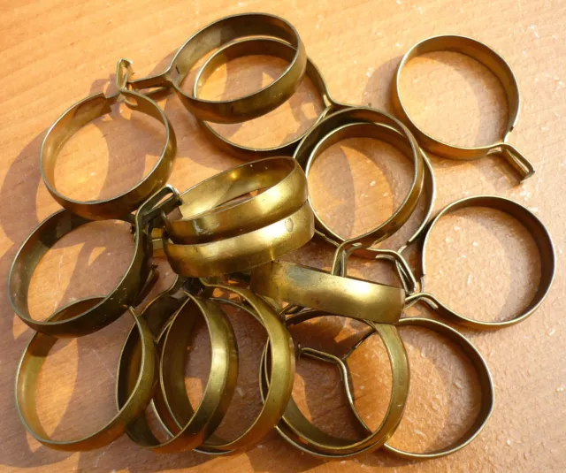 (18) Vintage Brass Finish 1-1/4" Clip-On Cafe Curtain Drapery Rings Aged Patina