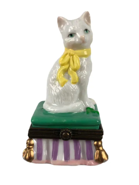 Cat On Cushion Porcelain Midwest Of Cannon Falls 2.75" Tall 1.25" Trinket Box