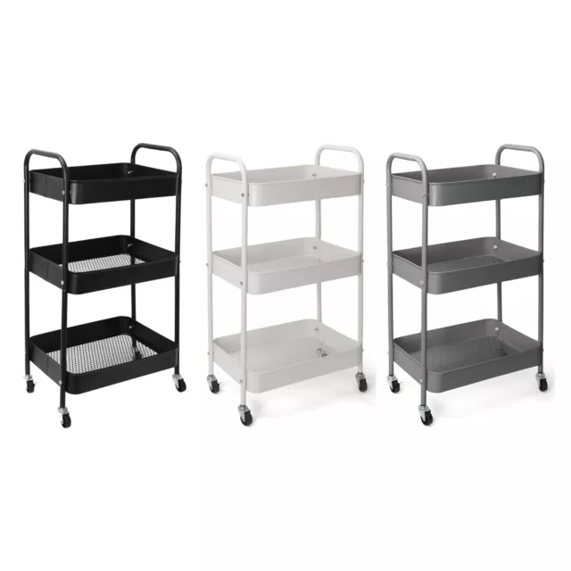 Storage Cart with 3-tier Rolling Utility Trolley with Lockable Wheels and handle