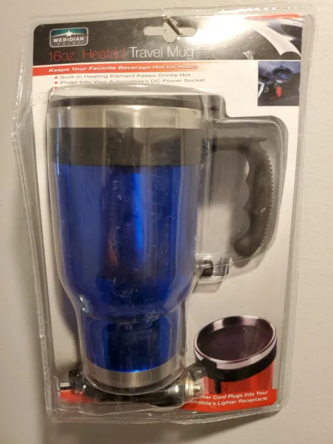 16 oz. BLUE Heated Travel Mug by Meridian Point (DC Power Cord) NEW / Sealed