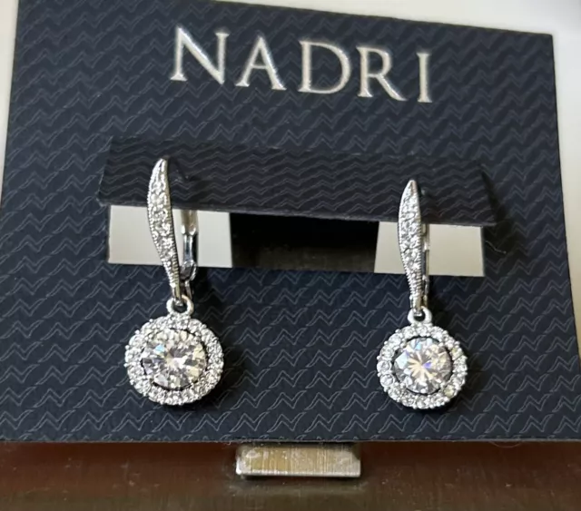 Nadri sparkly CZ leverback earrings NEW in Silver