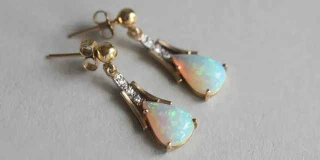 Natural Fire Opal 3Ct Pear Women's Drop/Dangle Earrings 14K Yellow Gold Plated