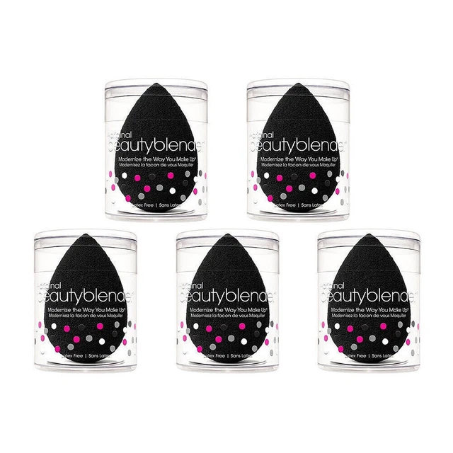 5 PIEZAS Aplicador de esponja de maquillaje mezcla de belleza Base libre de látex Soplado Negro