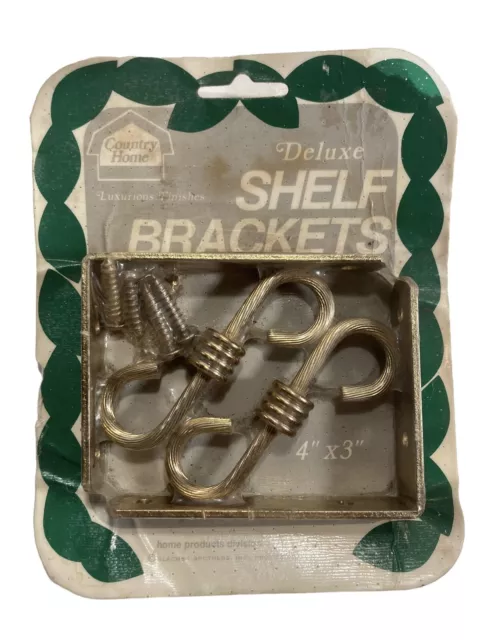 Vintage Blacher Brothers BRASS SHELF BRACKETS  4" x 3" Ornate Pair with Hardware