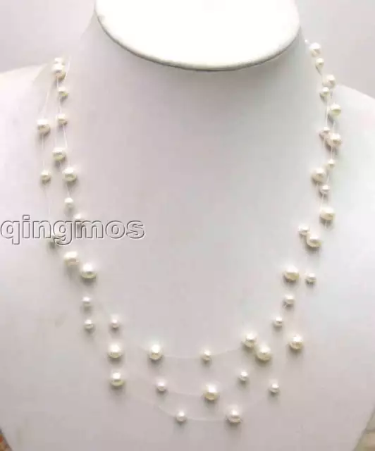 4-7mm Round Natural Freshwater Starriness White Pearl Necklace for Women 17-20"