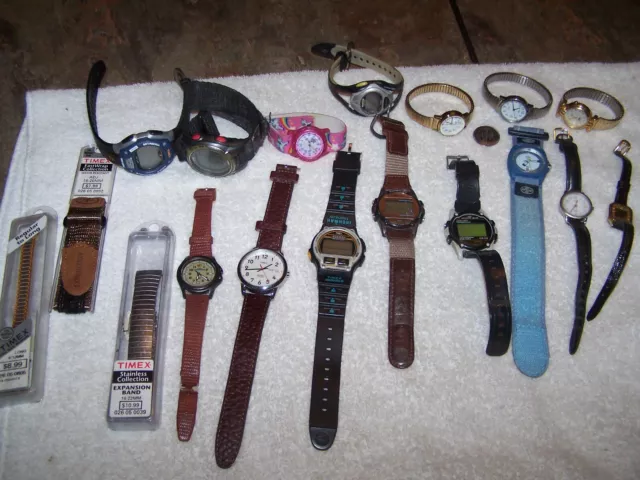 18PC Timex Lot-3 Bands 15 Watches iND Ironman Expedition 9 Mens 6 Womans-1 WORKS