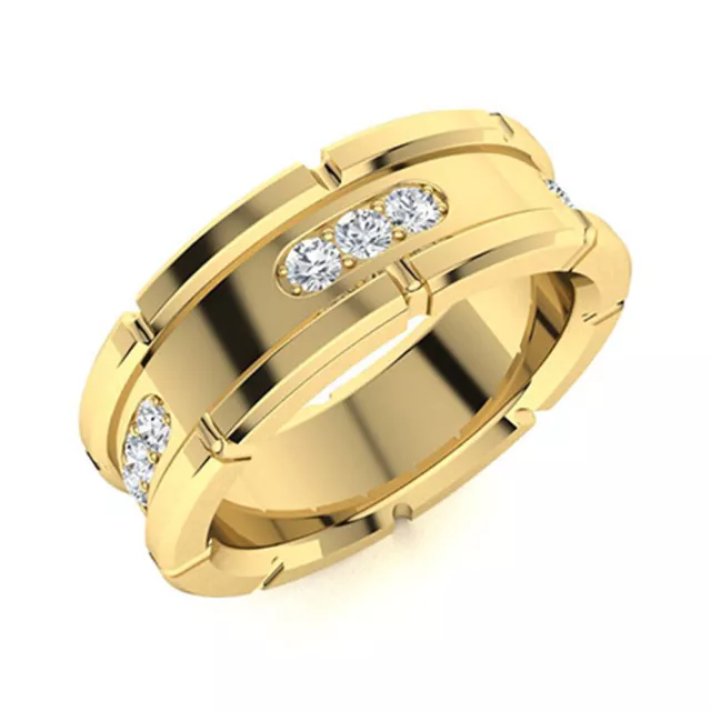 Solide 14K or Jaune 0.45 Carat Rond Coupe Vrai Diamant Homme Alliance 6 MM