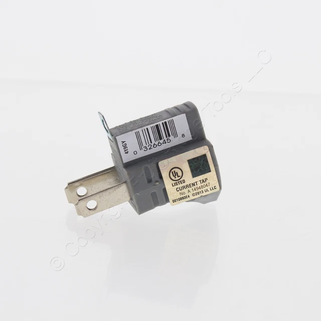 Cooper Gray Single Outlet Adapter w/ Grounding Lug 15A 125V 2-Pole 2-Wire 419GY