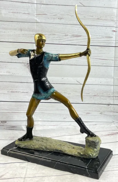 Robin Hood Medieval English British Archer Longbow Bronze Statue Sculpture Art