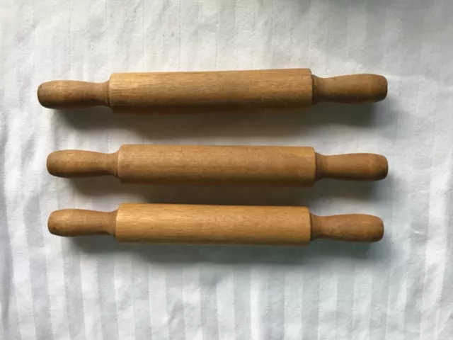 3 Children's  Wooden  Kitchen Rolling Pins  7 “ Long Farmhouse Decor