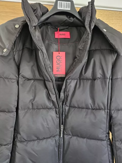 HUGO BOSS Women's Fleuris-1 Quilted Hooded Jacket, Black, Large, New with Tags 2