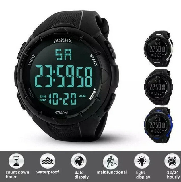 Mens Military Sports LED Large Face Digital Watch Screen Large Face Waterproof