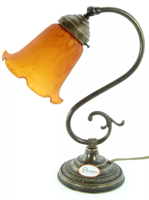 Lampada ottone brunito da tavolo,comodino,comò,lampade vetro stile liberty s36