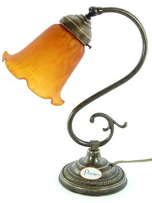 Lampada ottone brunito da tavolo,comodino,comò,lampade vetro stile liberty s36