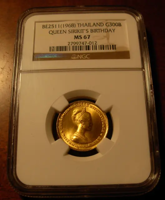 Thailand 1968 Gold 300 Baht NGC MS67 Queen Sirikit's 36th Birthday