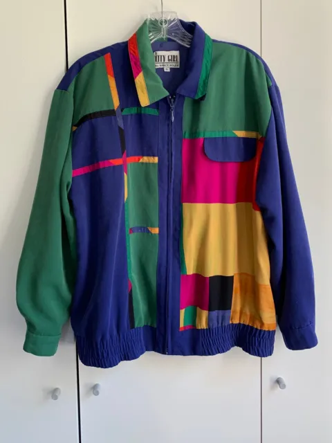 VINTAGE 1980s 90s Color Block Womens Windbreaker Jacket 6 Funky Colorful Grunge