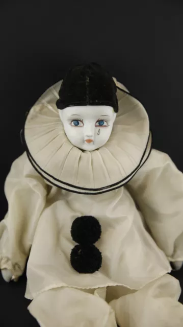 Rare Vintage Porcelain Pierrot Clown Doll - 20cm - Classic Collectible BAMBOLA