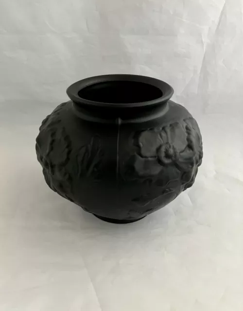 TIFFIN GLASS 1930's Art Deco Black Satin Poppy Vase 2