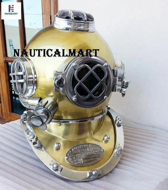 CASQUE DE PLONGÉE ANCIEN US NAVY MARK V ACIER LAITON TAILLE RÉELLE CADEAU VIN