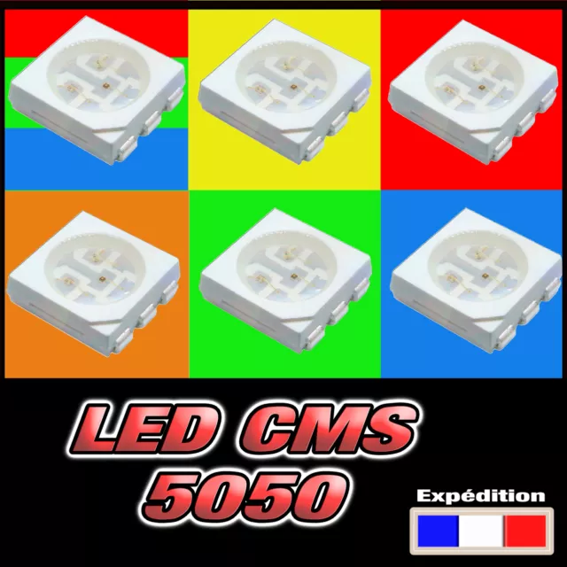 LED CMS 5050 dispo rouge, vert, bleu, orange, jaune et RVB 10 à 100pcs