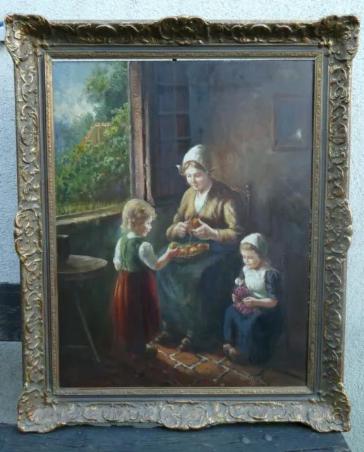 Ölgemälde, Mutter mit Kindern, P. A. Hendriks, Genrebild, Maße 90,0 cm x 71,0 cm 2