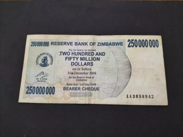 Zimbabue 250 millones de dólares 2008