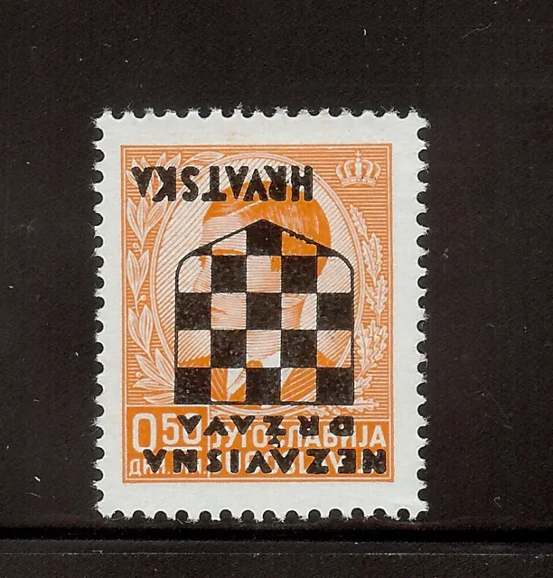 Kroatien Briefmarke von 1941 Mi.Nr. 10 K ** postfrisch m. kopfstehendem Aufdruck
