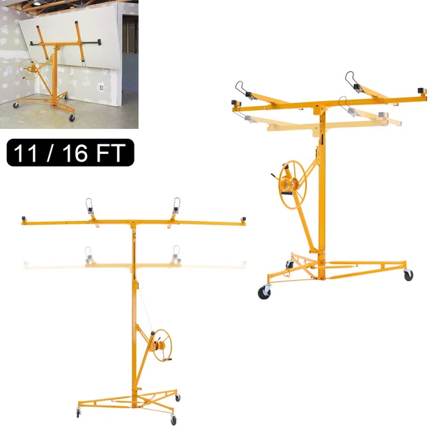 16/11FT Yellow Lifter Drywall Tool Hoist Board Caster Foldable Plasterboard Lift