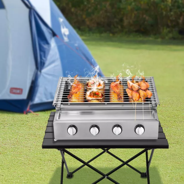 Edelstahl-Brenner Gasgrill Gasbräter 4-flammig LPG Gastro BBQ Tischgrill NEU DHL