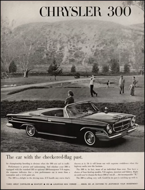 1962 Golfers golf course Chrysler 300 convertible car retro photo print ad L83