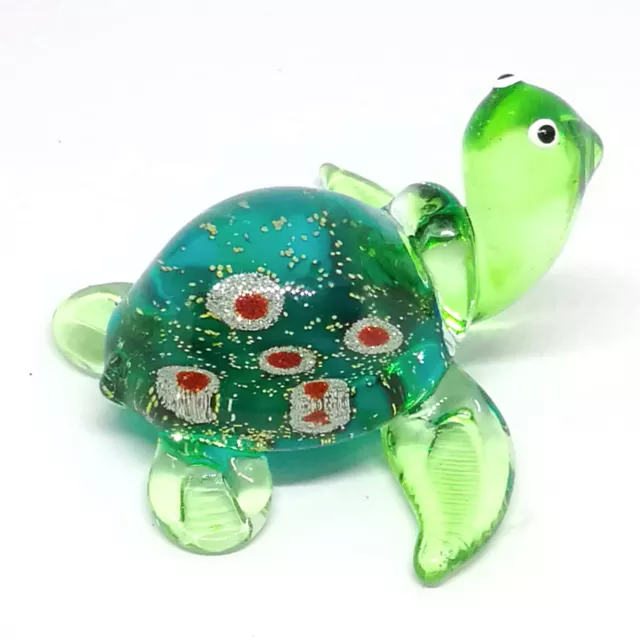 Aquarium MINIATURE HAND BLOWN Art GLASS Blue Turtle FIGURINE Collection