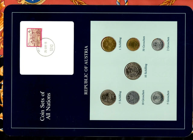 Coin Sets of All Nations Austria w/card 1986-1988 UNC 2,5 groschen 1986 29.6.88