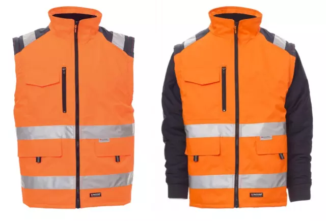 Veste de travail orange PRO, Parka haute visibilité orange manches amovible