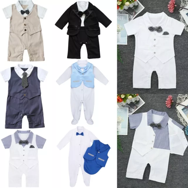 Baby Boy Romper Newborn Gentleman Tuxedo Wedding Outfit Infant Bowtie Party Suit