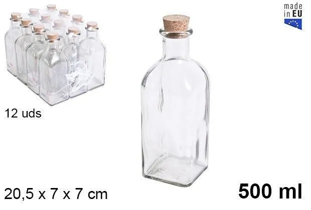 Set 12 Pezzi Bottiglie In Vetro Con Tappo Sughero 500ml dfh