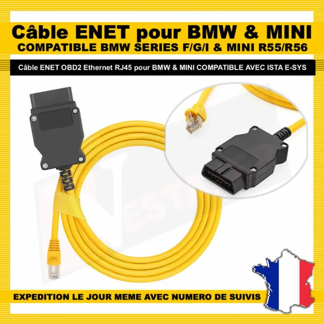 Câble ENET OBD2 Ethernet RJ45 pour BMW & MINI COMPATIBLE AVEC ISTA E-SYS