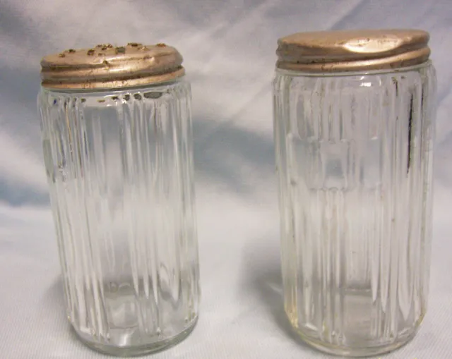 OLD SPICE HOOSIER 4.25" Antique Ribbed Narrow Glass Cabinet Jars Metal Tops (A2)
