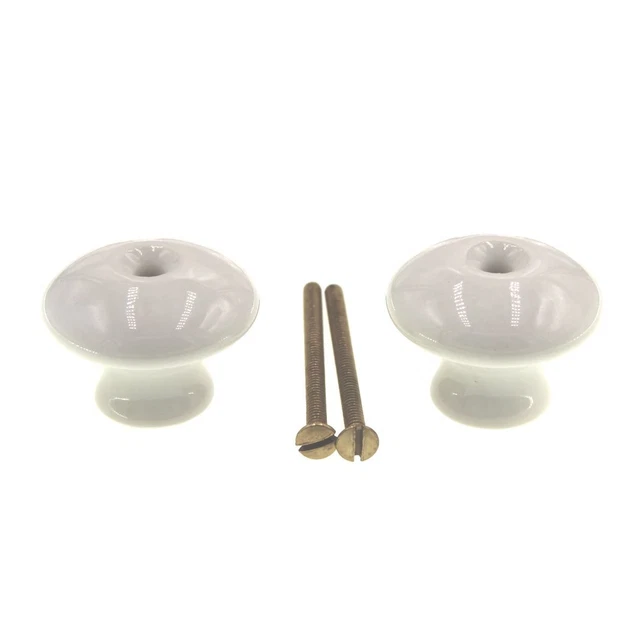 Paire de poignées bouton d'armoire en céramique Amerock BP707-30 blanc 1 3/8" avec vis en laiton 2