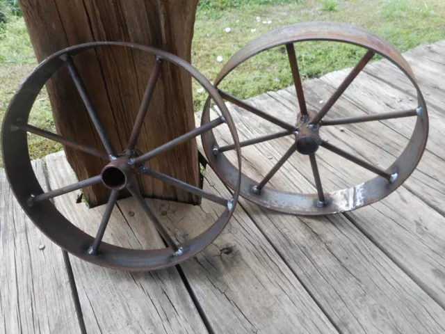 2) 16" steel ornamental Iron Wagon Wheel western rustic art metal Barbecue pit