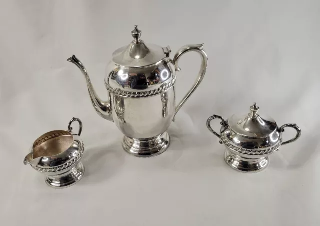 Vintage Coffee/Tea Pot Silver on Copper + Creamer And Sugar