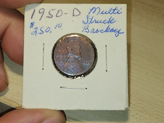 Rare 1950 - D multi strike brockage penny Lincoln error Rare 1950 - D multi strike brockage penny Lincoln error