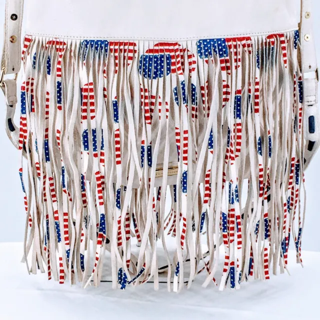 American Flag Crossbody Shoulder Bag Steve Madden White Fringe Faux Leather Tote 2