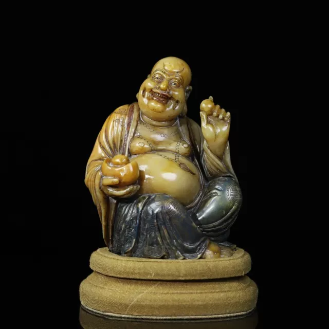 Chinese Exquisite Handmade Maitreya Buddha carving Shoushan Stone Statue