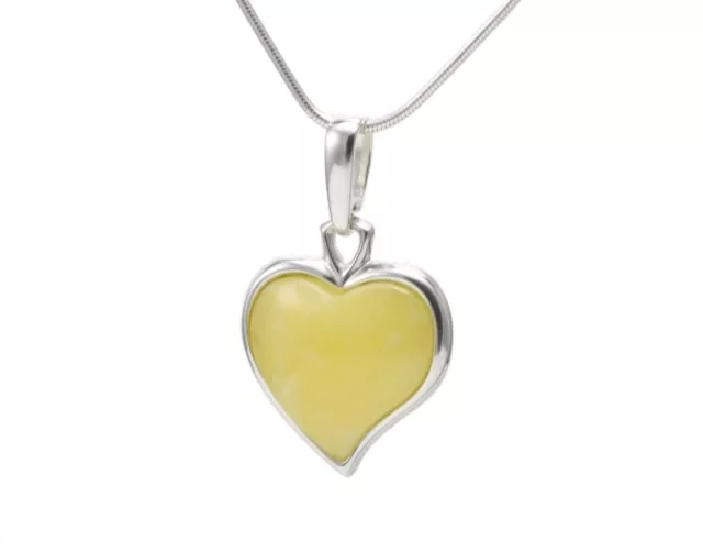 NATURAL BALTIC AMBER STERLING SILVER 925 PENDANT Heart CHAIN NECKLACE Certified