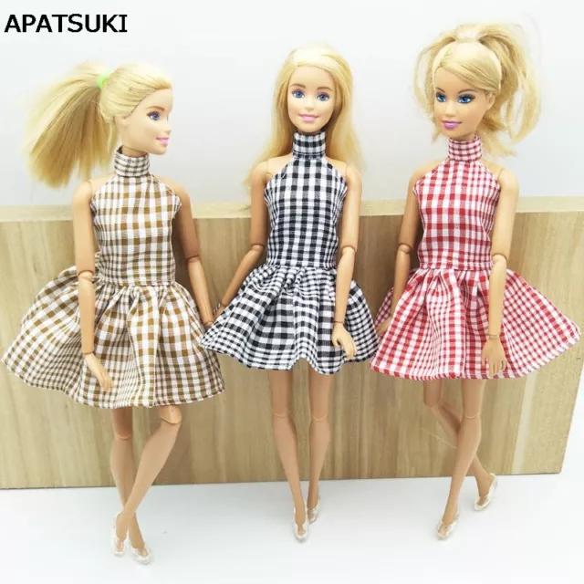 1:6 Fashion Dress For 11.5" Doll Plaid Party Dress Clothes For 1/6 Dollhouse