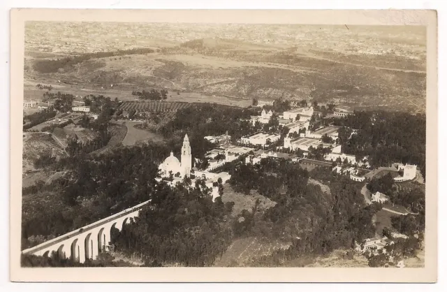 SAN DIEGO CA Postcard BALBOA PARK/CABRILLO BRIDGE Scenic Aerial View c.1930 RPPC