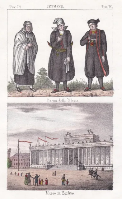 Silesia Polska Poland Traditional Costumes Berlin Museum Lithography 1840