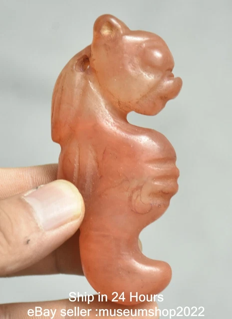 3.6 " Old Chinese Hongshan culture Red Crystal Carving Beast  Pendant